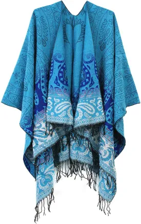 Urban CoCo Women's Retro Style Vintage Pattern Tassel Poncho Shawl Cape Wraps For Women