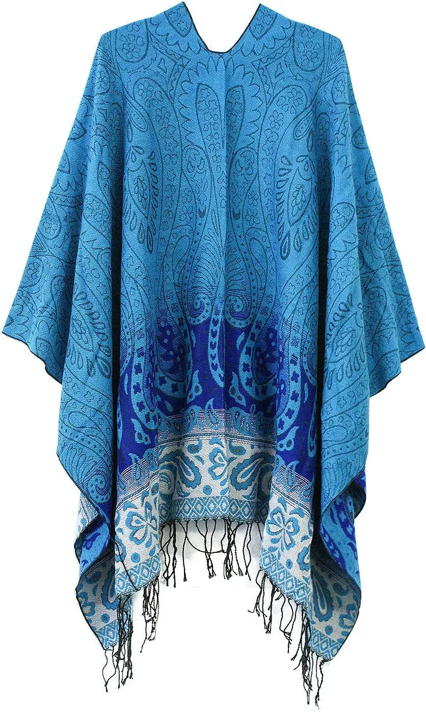 Urban CoCo Women's Retro Style Vintage Pattern Tassel Poncho Shawl Cape Wraps For Women