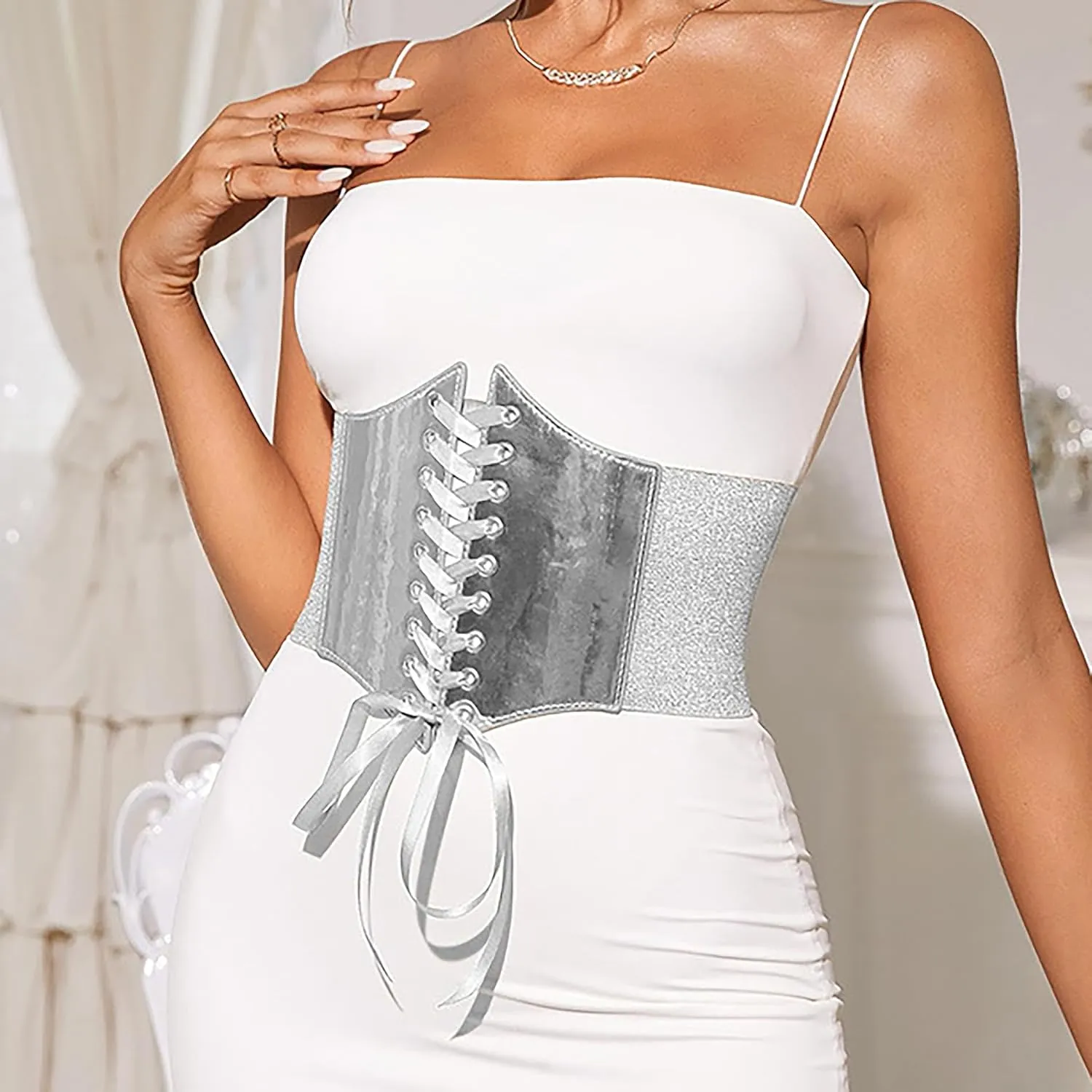 VASTLUCKY Womens Elastic Waist Belts Lace-up Cincher Waspie Corset Lace Fashion Waistband for Long Shirt Dress Belt
