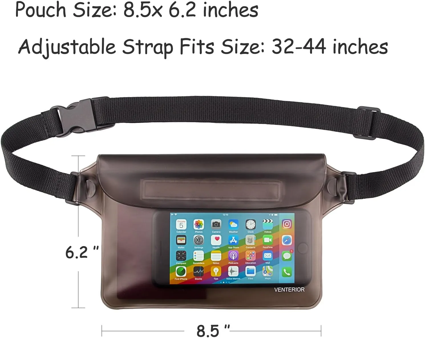 Waterproof Waist Pouch 2-Pack | Beach Accessories Fanny Pack for Swimming Snorkeling Sailing Kayaking Beach Pool Water Parks | Keep Your Phone Wallet Safe and Dry (White & Black)