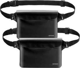 Waterproof Waist Pouch 2-Pack | Beach Accessories Fanny Pack for Swimming Snorkeling Sailing Kayaking Beach Pool Water Parks | Keep Your Phone Wallet Safe and Dry (White & Black)