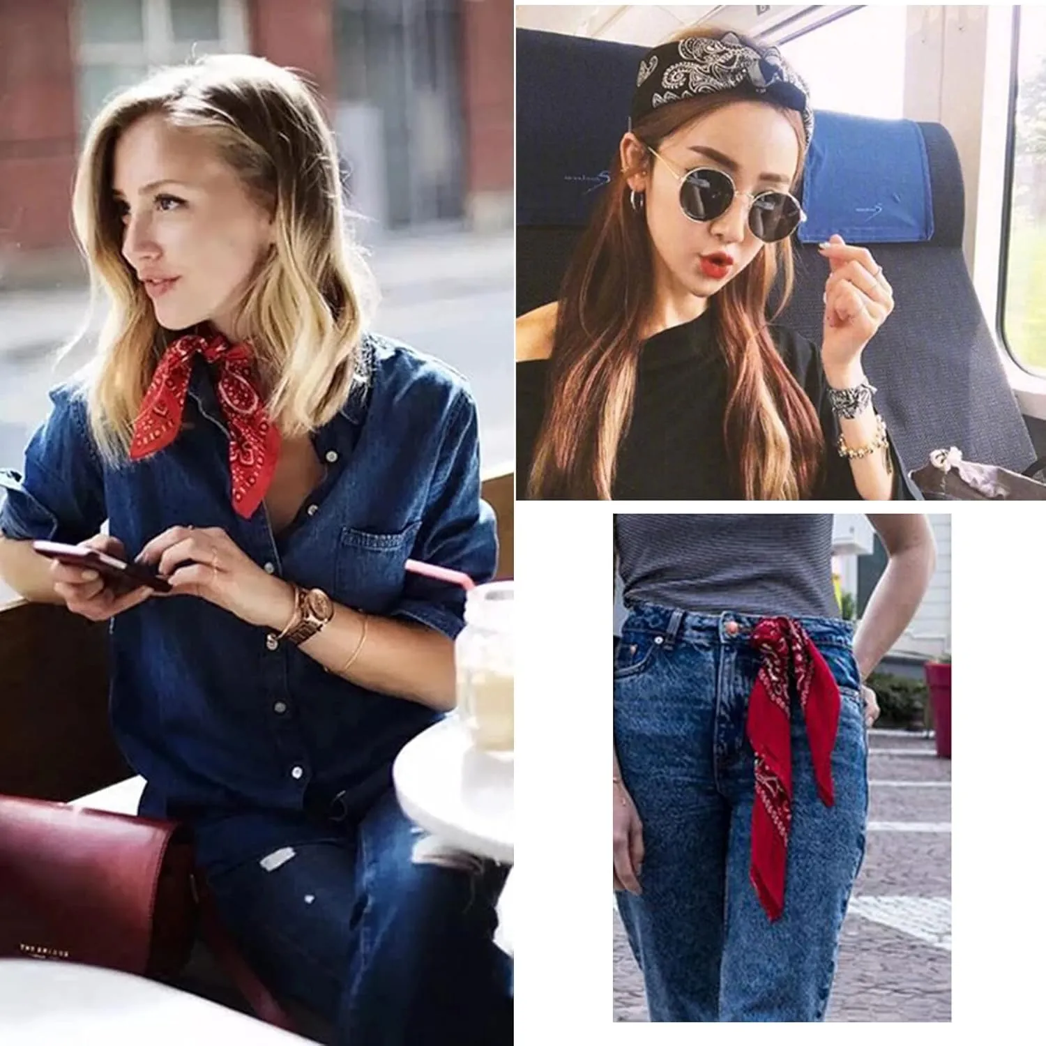 WENLOOY Square Satin Silk Feeling Hair Scarf Headscarf for Women/Men's Necktie Silk Bandanas Pocket Square