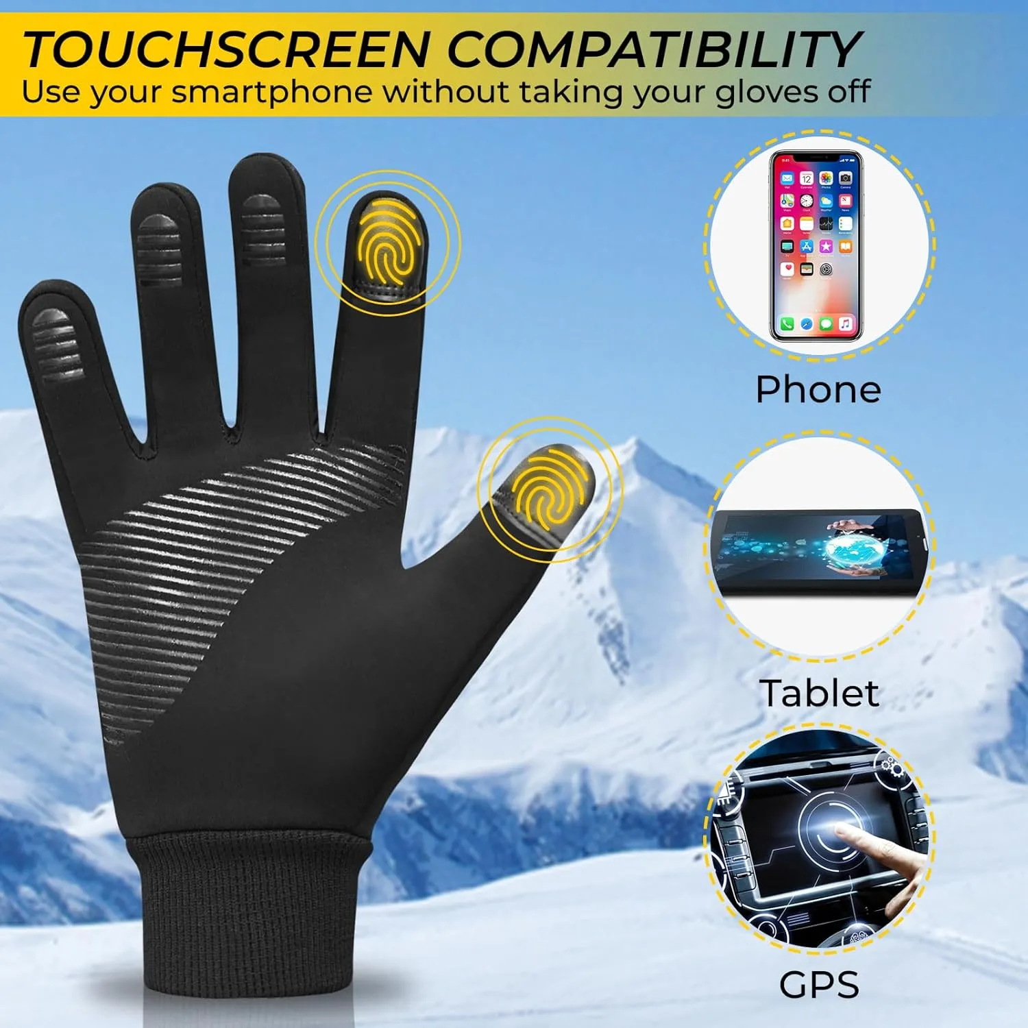 Winter Cycling Gloves Touchscreen Gloves Windproof Men Women Thermal Non-Slip Running Gloves Warm Fleece Lining for Hiking Driving Climbing Riding Skiing