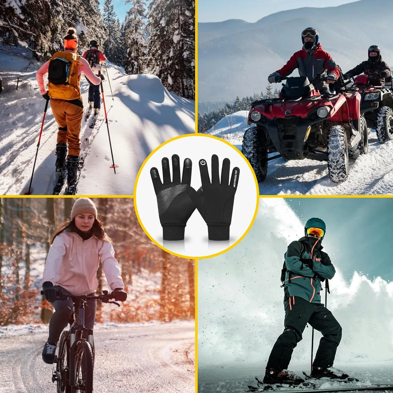 Winter Cycling Gloves Touchscreen Gloves Windproof Men Women Thermal Non-Slip Running Gloves Warm Fleece Lining for Hiking Driving Climbing Riding Skiing