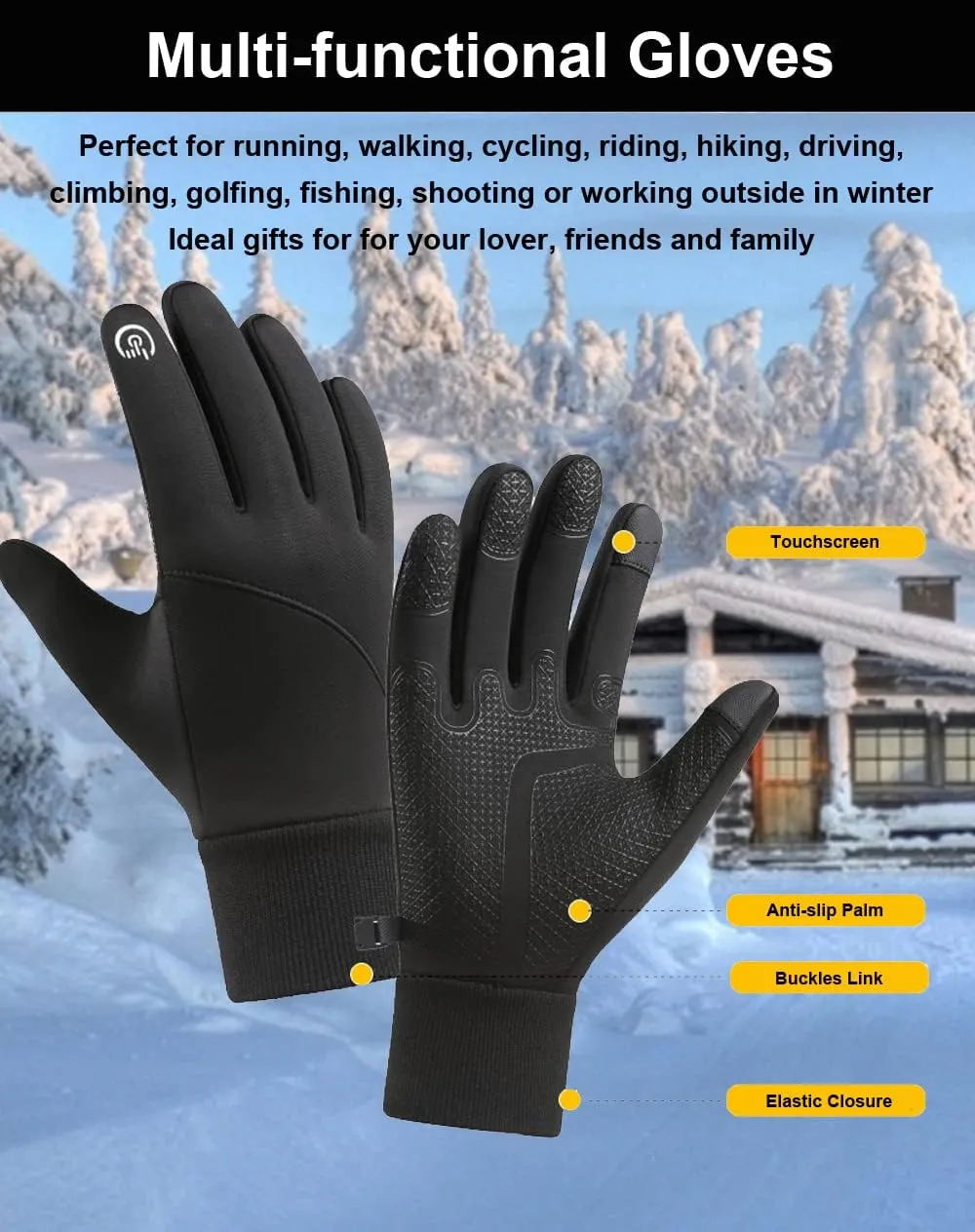 Winter Gloves for Men & Women - Touch Screen, Warm & Waterproof, Running, Cycling & Driving Gloves