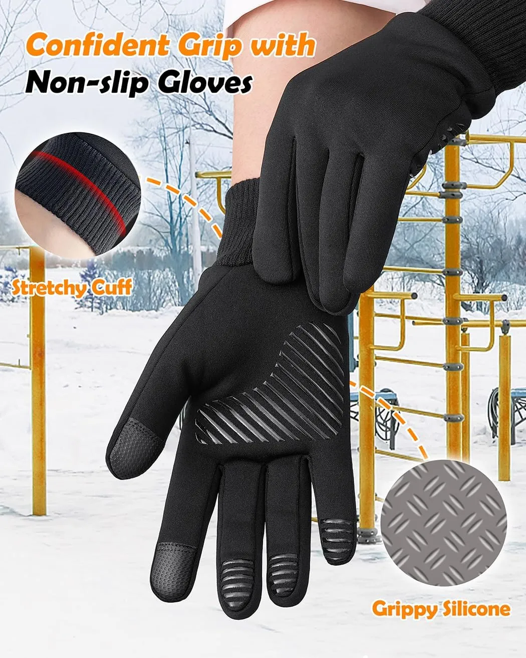 Winter Waterproof Gloves for Women: Water Proof Touch Screen Gloves for Men Running Hiking, Cold Weather Touchscreen Gloves for Phone Texting, Warm Snow Water Resistant Thermal Gloves Black