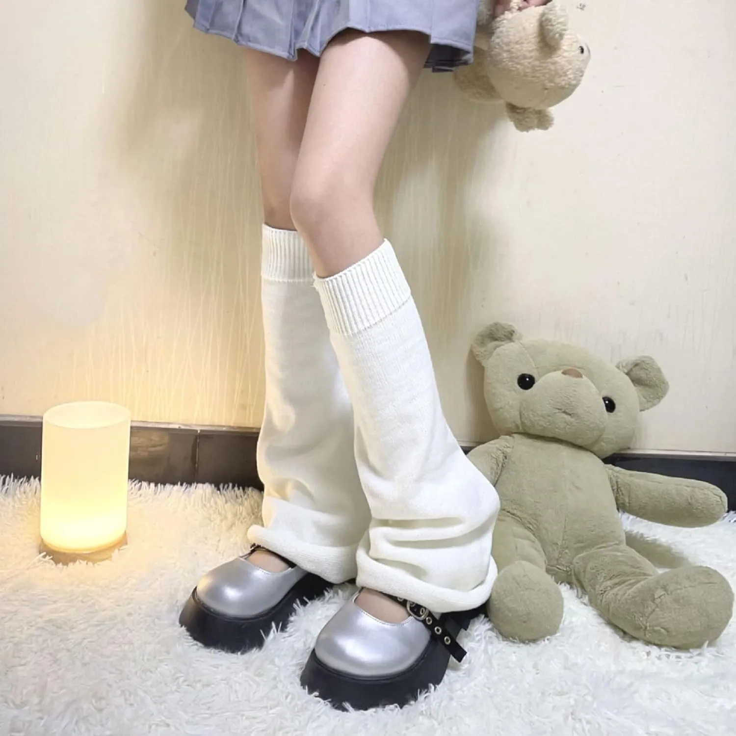 WODECASA Girls Kawaii Leg Warmers Knitted Flared Leg Sleeves Goth Crochet Baggy Cuff Ankle Heap Socks