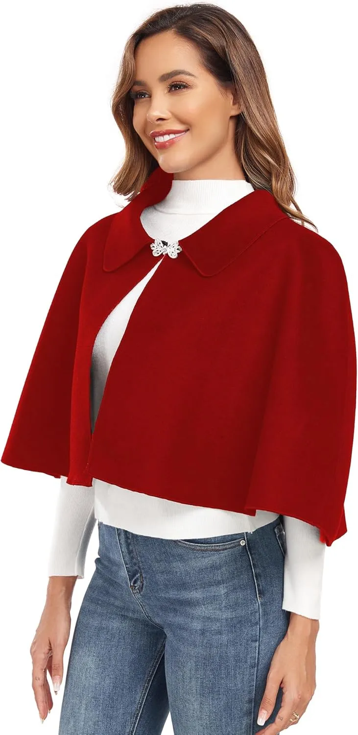 Women Capelet Shawl Short Cloak Cape Warm Poncho Fall Winter Soft Shawl Cover Up
