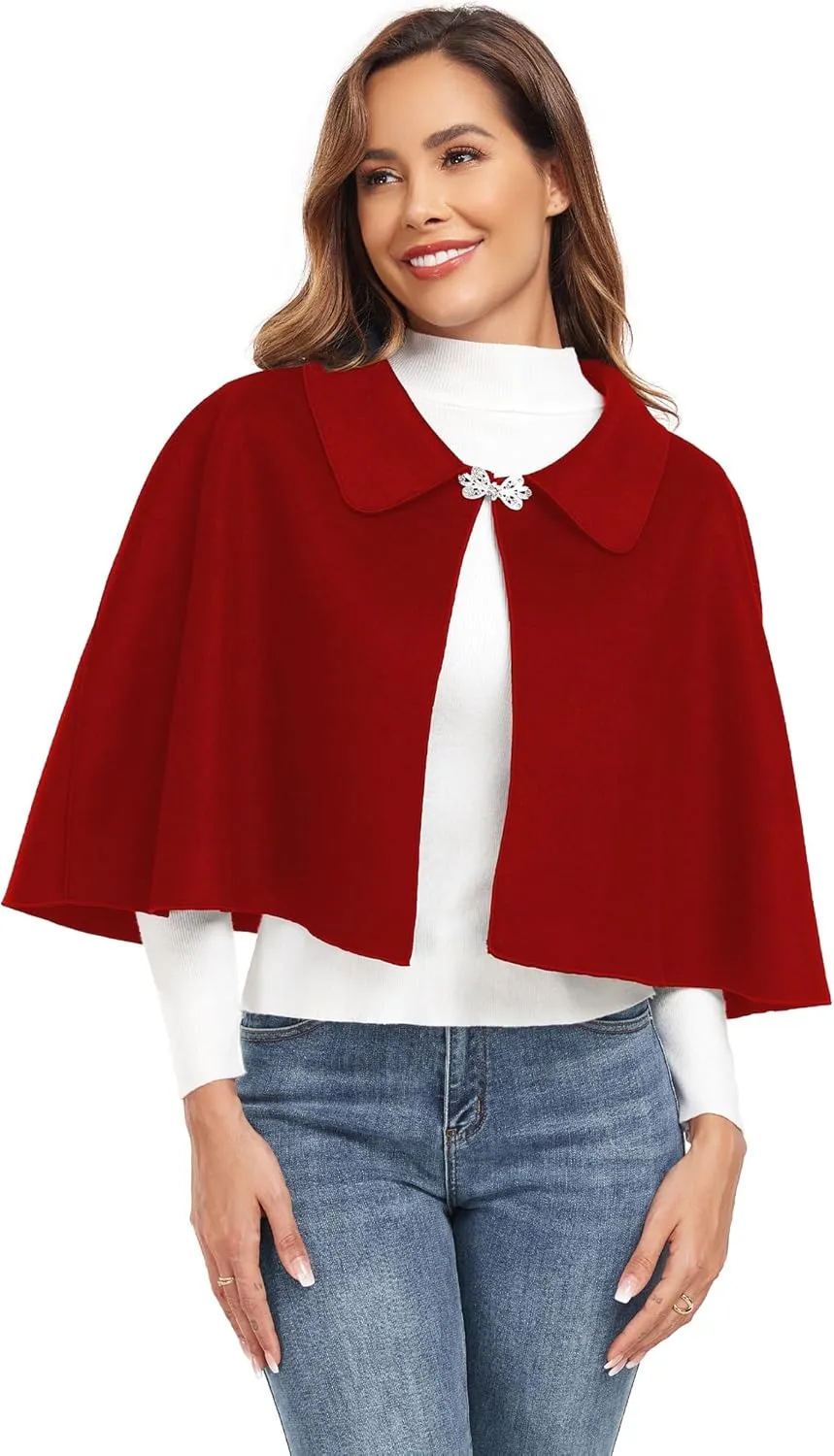 Women Capelet Shawl Short Cloak Cape Warm Poncho Fall Winter Soft Shawl Cover Up