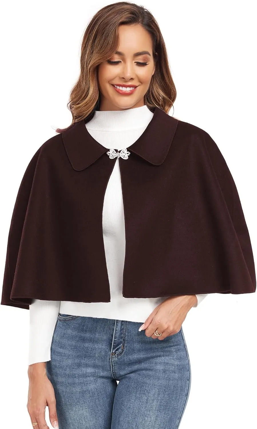 Women Capelet Shawl Short Cloak Cape Warm Poncho Fall Winter Soft Shawl Cover Up