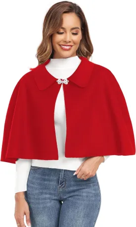 Women Capelet Shawl Short Cloak Cape Warm Poncho Fall Winter Soft Shawl Cover Up