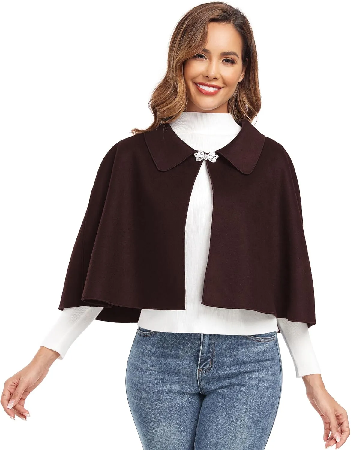 Women Capelet Shawl Short Cloak Cape Warm Poncho Fall Winter Soft Shawl Cover Up