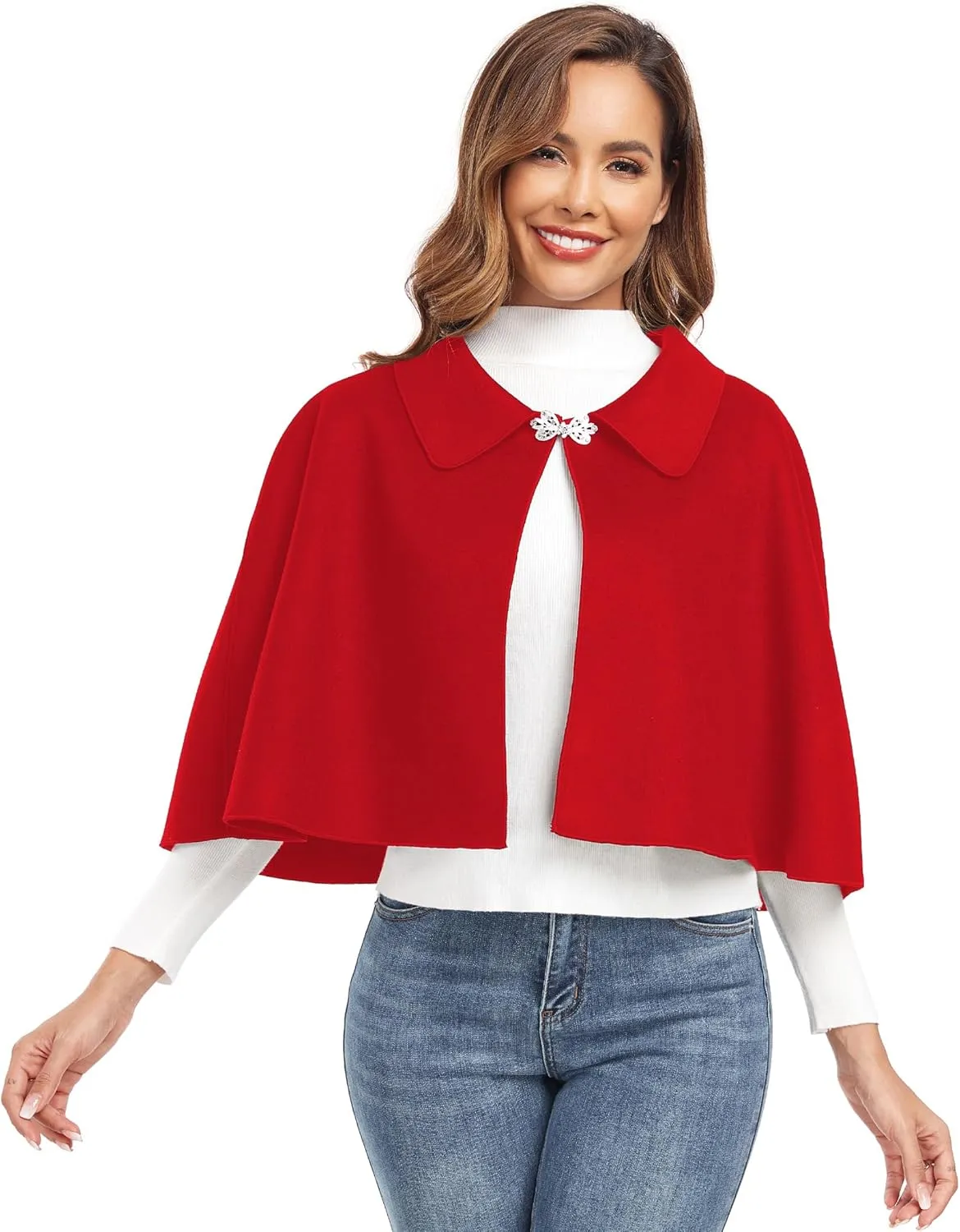 Women Capelet Shawl Short Cloak Cape Warm Poncho Fall Winter Soft Shawl Cover Up