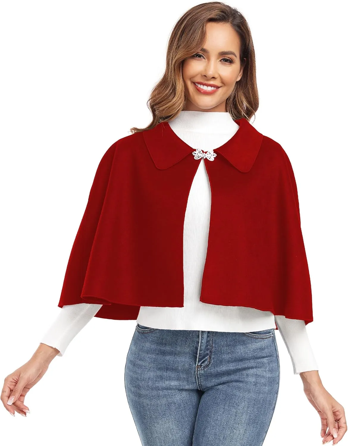 Women Capelet Shawl Short Cloak Cape Warm Poncho Fall Winter Soft Shawl Cover Up