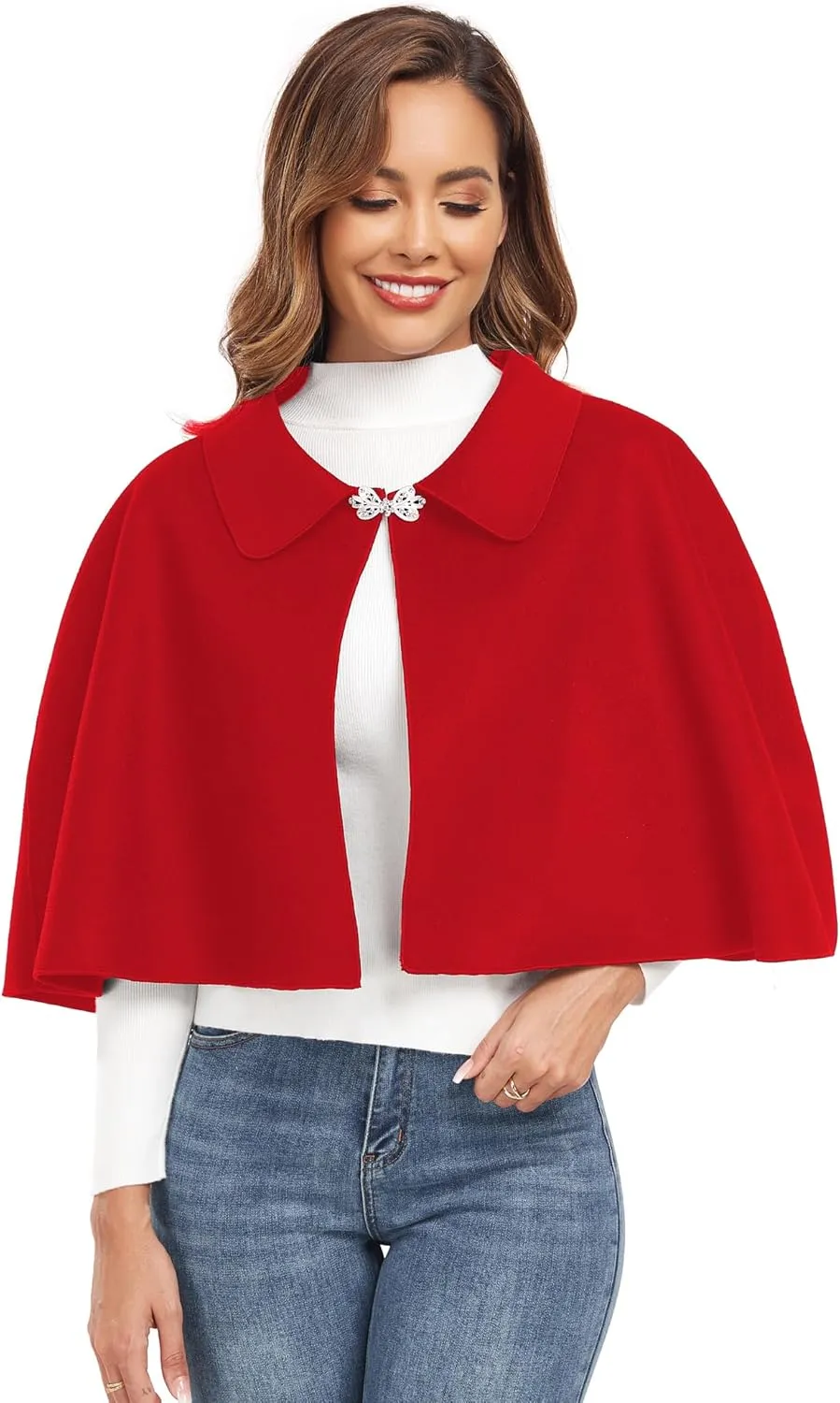 Women Capelet Shawl Short Cloak Cape Warm Poncho Fall Winter Soft Shawl Cover Up