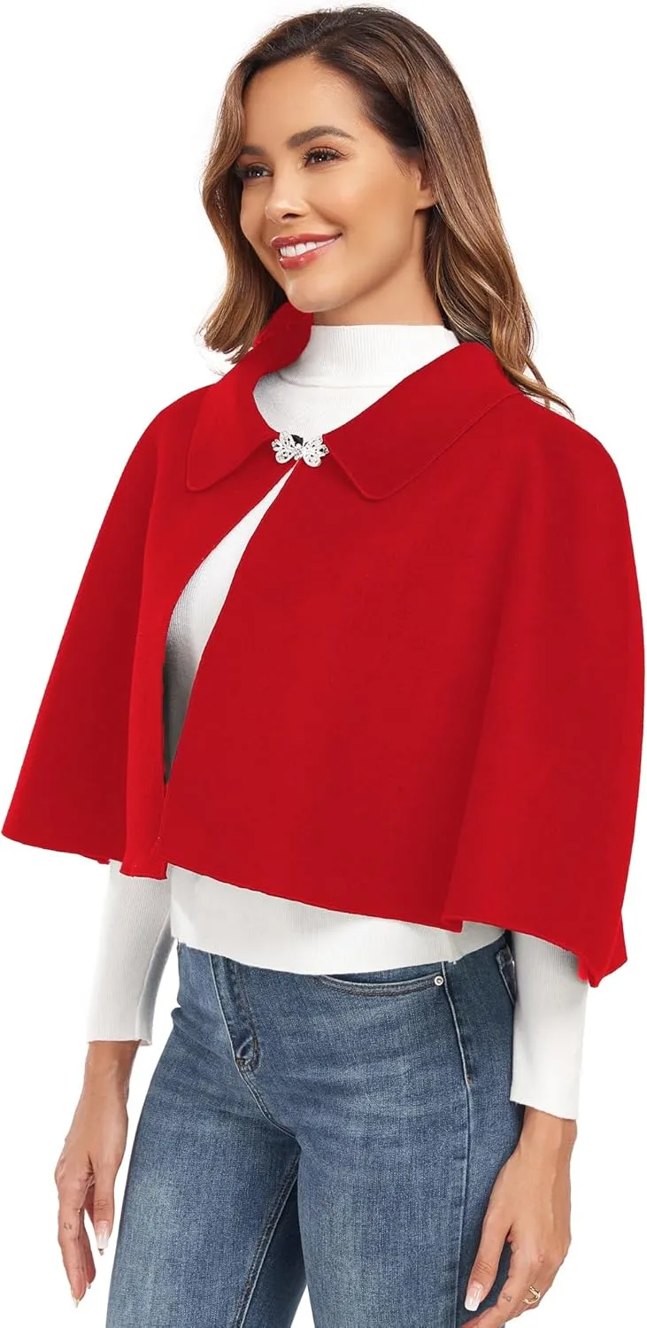 Women Capelet Shawl Short Cloak Cape Warm Poncho Fall Winter Soft Shawl Cover Up
