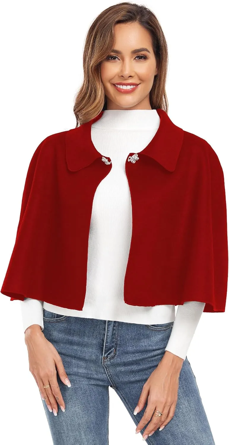 Women Capelet Shawl Short Cloak Cape Warm Poncho Fall Winter Soft Shawl Cover Up