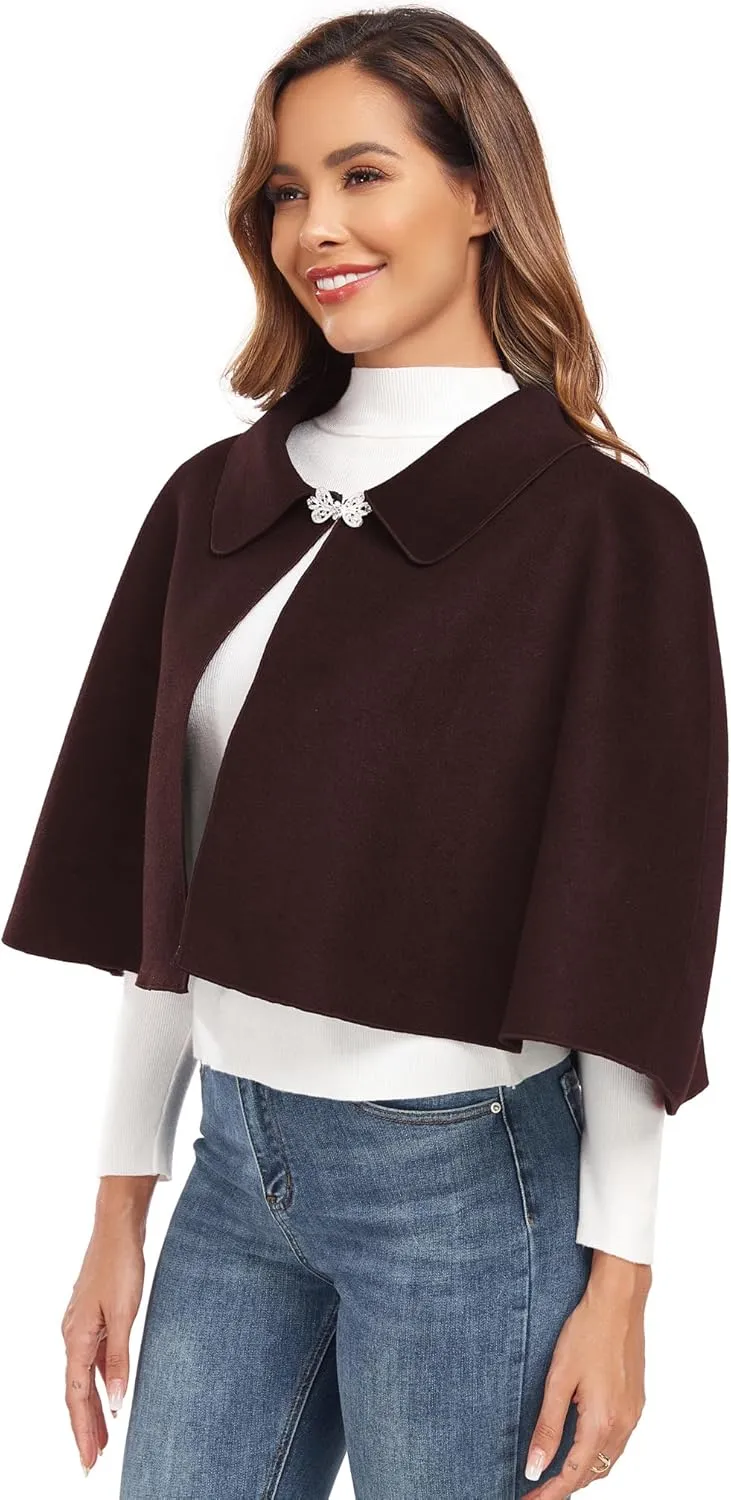 Women Capelet Shawl Short Cloak Cape Warm Poncho Fall Winter Soft Shawl Cover Up