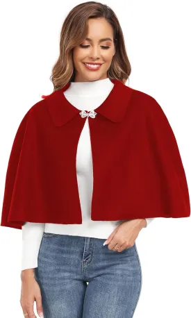 Women Capelet Shawl Short Cloak Cape Warm Poncho Fall Winter Soft Shawl Cover Up