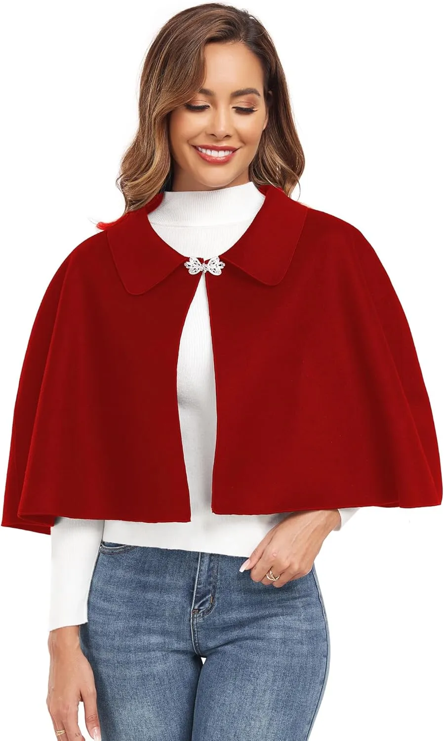 Women Capelet Shawl Short Cloak Cape Warm Poncho Fall Winter Soft Shawl Cover Up