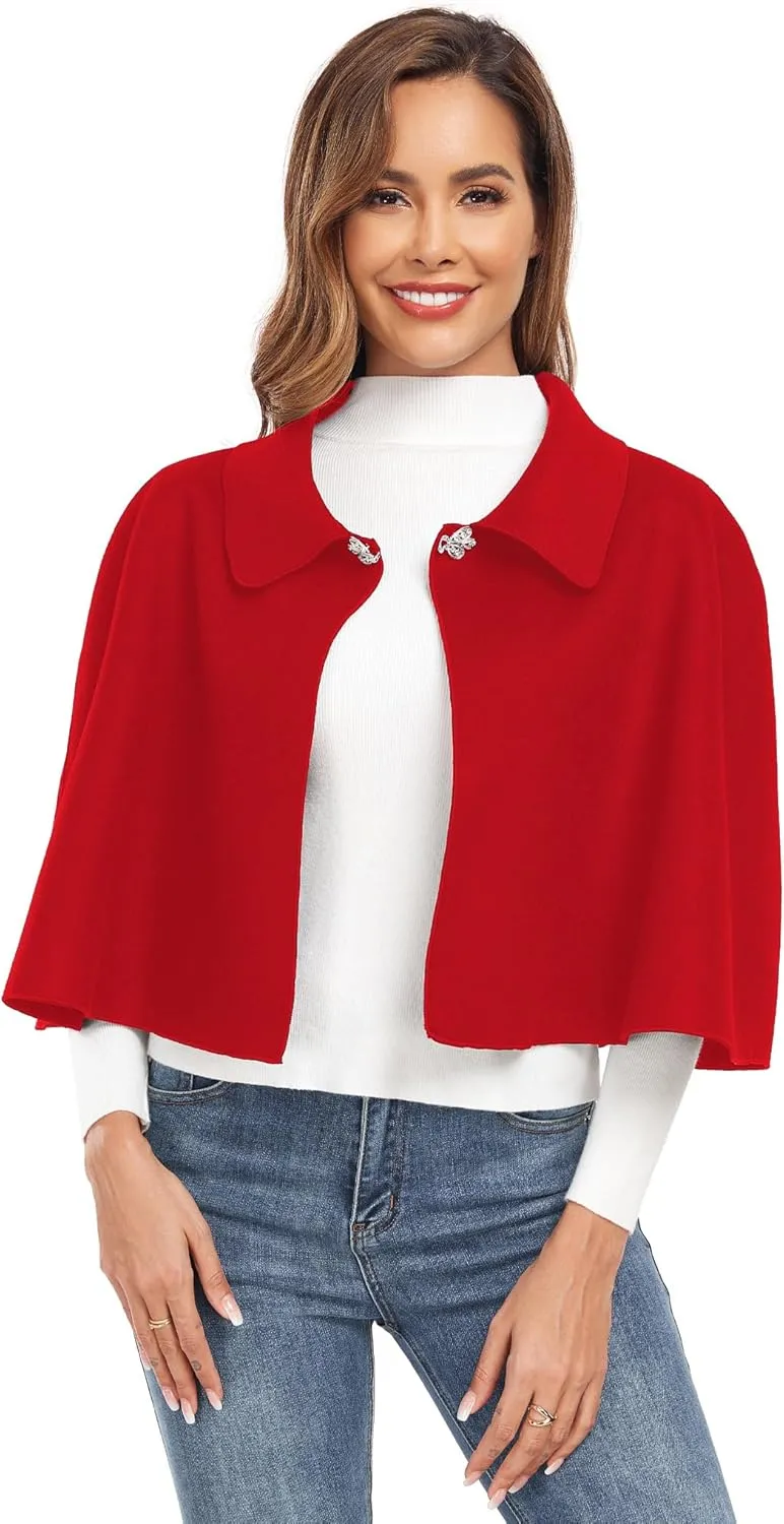 Women Capelet Shawl Short Cloak Cape Warm Poncho Fall Winter Soft Shawl Cover Up