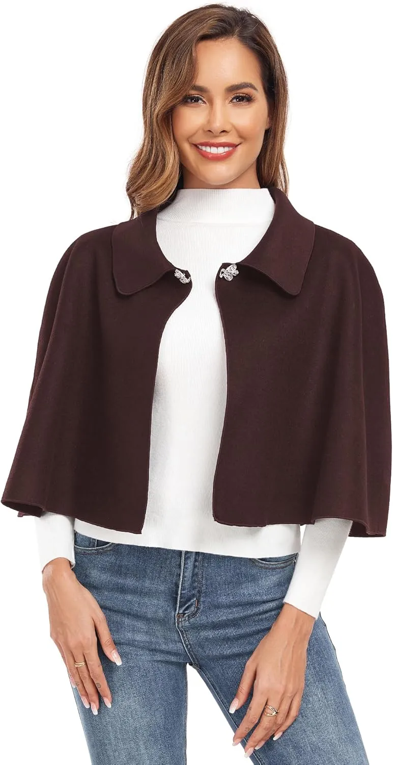 Women Capelet Shawl Short Cloak Cape Warm Poncho Fall Winter Soft Shawl Cover Up