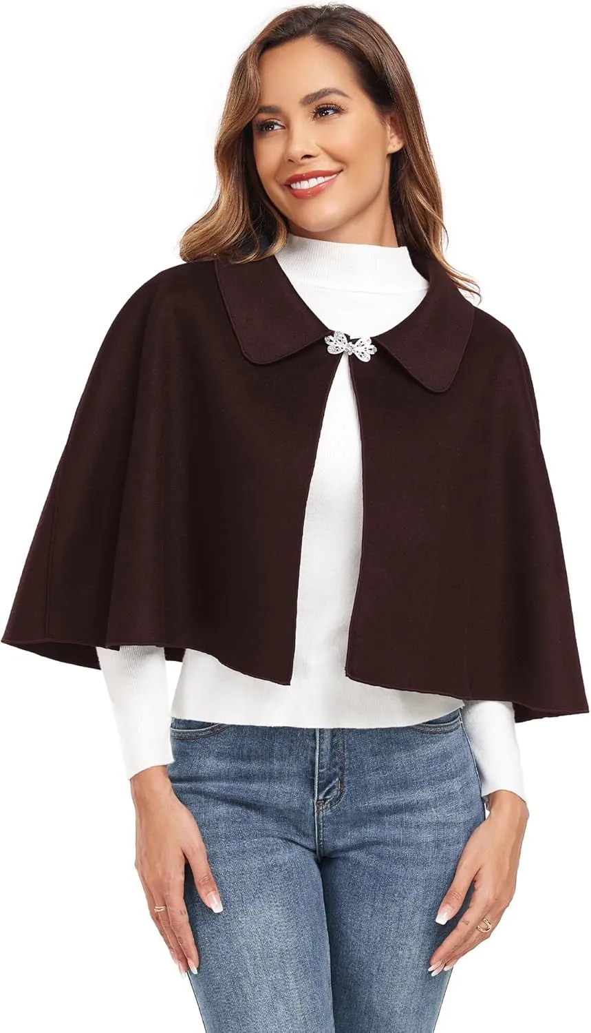 Women Capelet Shawl Short Cloak Cape Warm Poncho Fall Winter Soft Shawl Cover Up