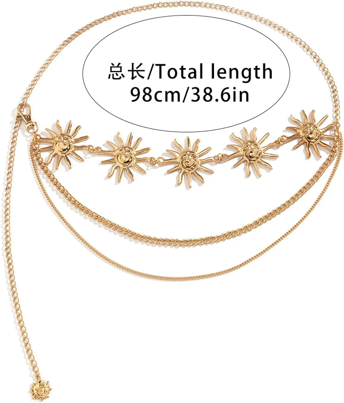 Women Multi-layere Tassel Sun Pendant Waist Belt Bikini Hollow Out Waist Chains Jewelry Metal Long Belly Chain Belt Rave Party Body Accessories Jewelry for Dress
