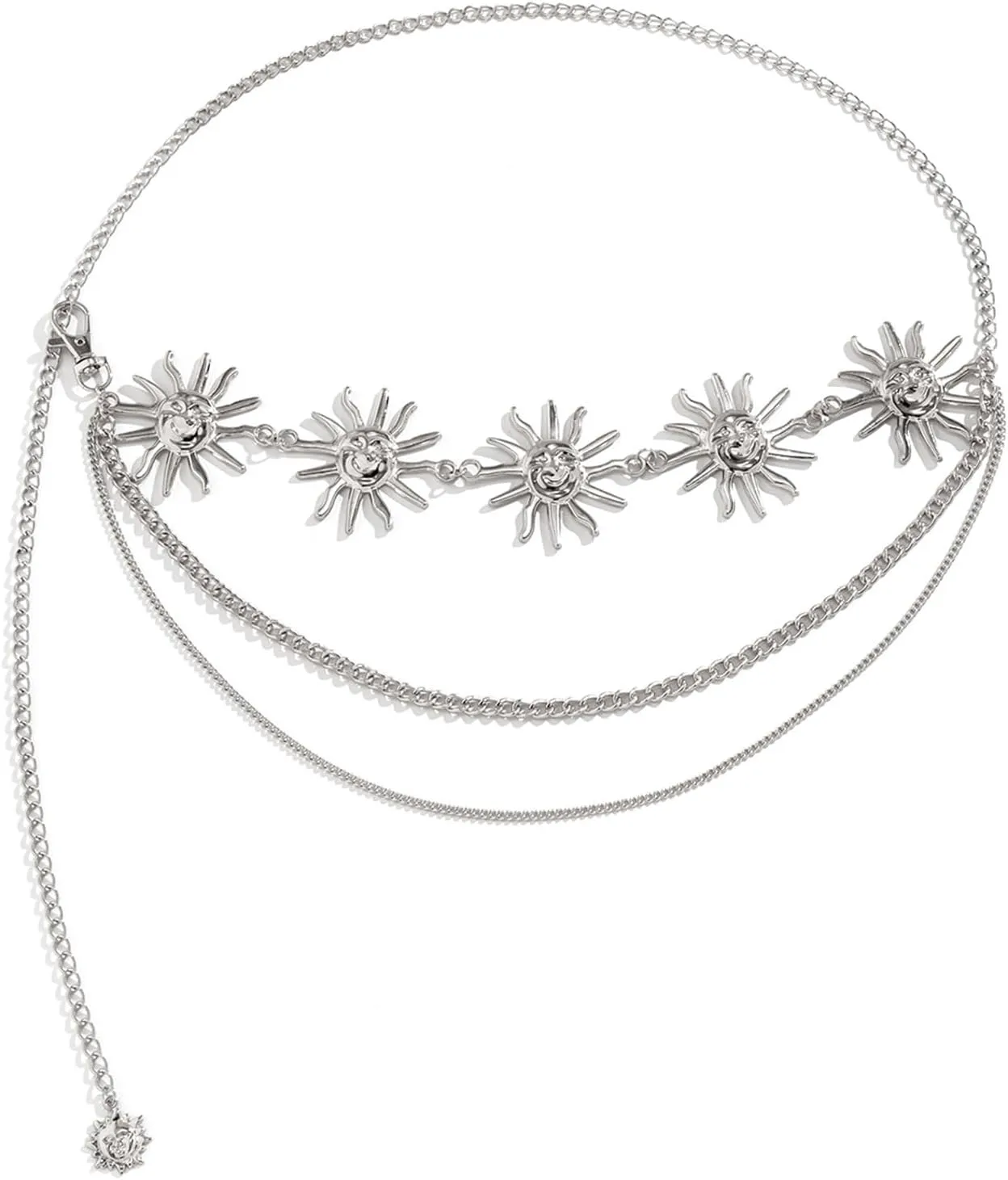 Women Multi-layere Tassel Sun Pendant Waist Belt Bikini Hollow Out Waist Chains Jewelry Metal Long Belly Chain Belt Rave Party Body Accessories Jewelry for Dress
