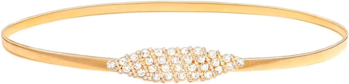 Women Skinny Metal Waist Belt Elastic Thin Waist Belt for Dress Stretch Chain Belt