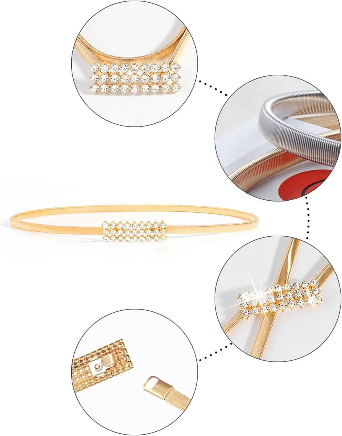 Women Skinny Metal Waist Belt Elastic Thin Waist Belt for Dress Stretch Chain Belt