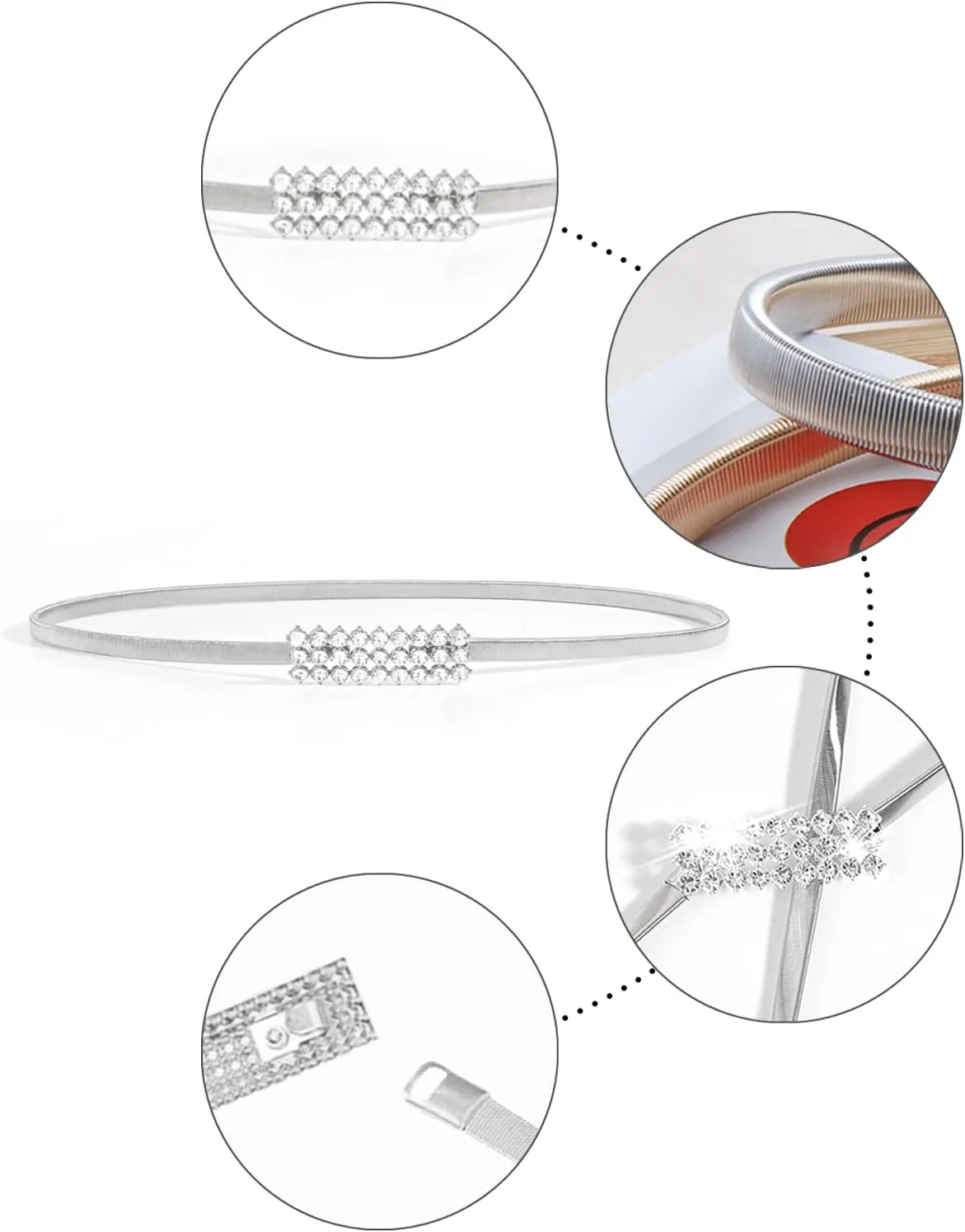 Women Skinny Metal Waist Belt Elastic Thin Waist Belt for Dress Stretch Chain Belt