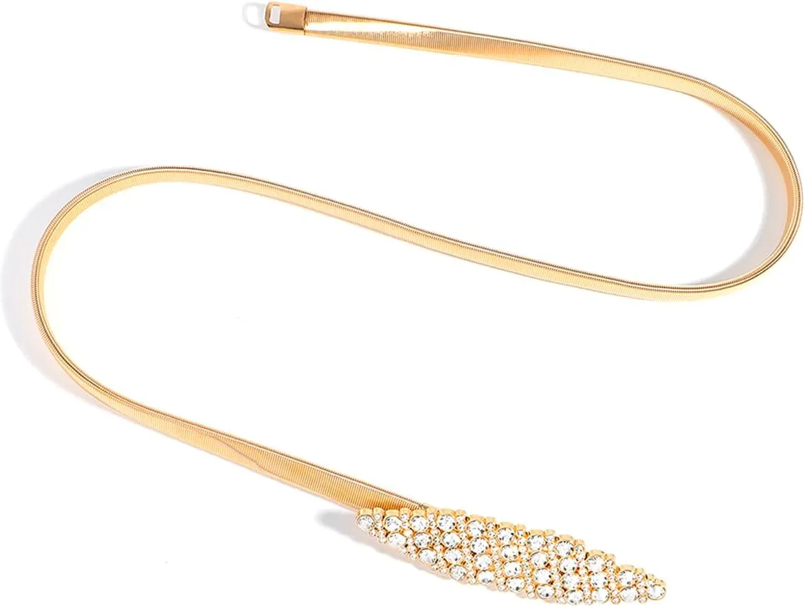 Women Skinny Metal Waist Belt Elastic Thin Waist Belt for Dress Stretch Chain Belt