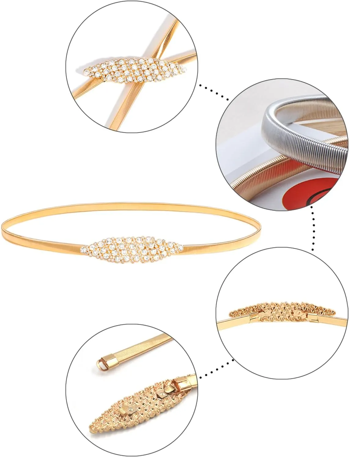 Women Skinny Metal Waist Belt Elastic Thin Waist Belt for Dress Stretch Chain Belt
