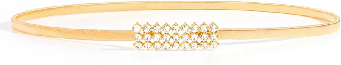 Women Skinny Metal Waist Belt Elastic Thin Waist Belt for Dress Stretch Chain Belt