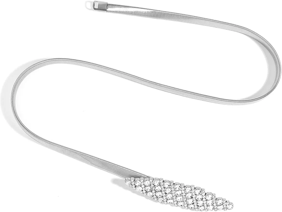 Women Skinny Metal Waist Belt Elastic Thin Waist Belt for Dress Stretch Chain Belt