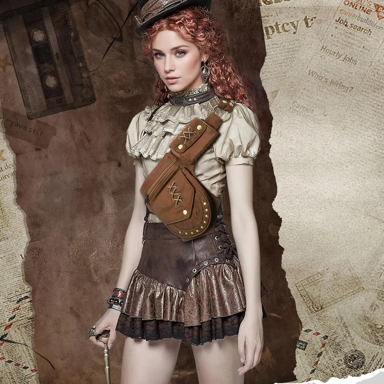 Women Waist Bag Pouch Vintage Waist pack Hip Bag Fanny Bag with Adjustable Belt Strap Renaissance Faire Festival Chest Pack
