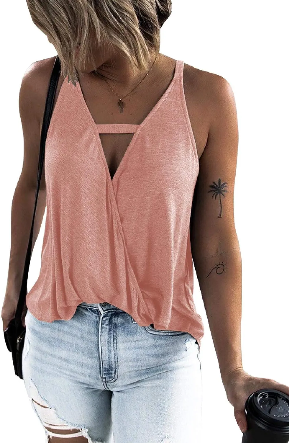 Women's Choker V-Neck Wrap Tank Tops