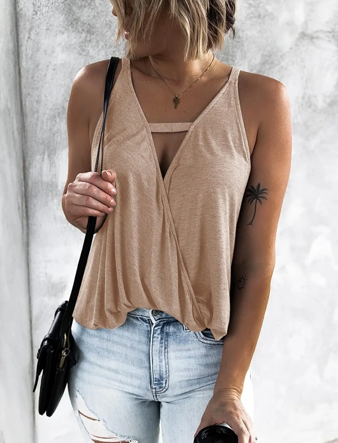 Women's Choker V-Neck Wrap Tank Tops
