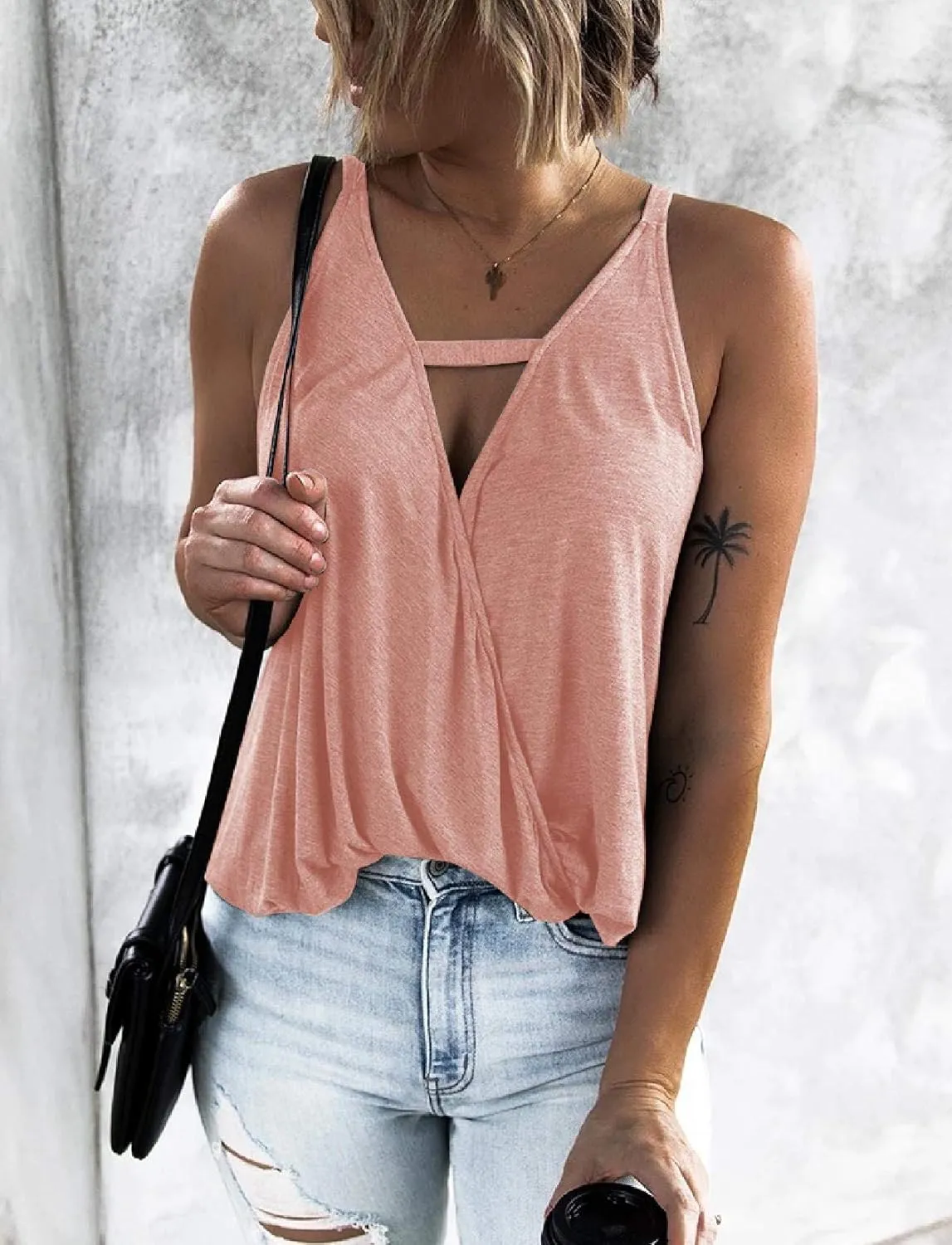 Women's Choker V-Neck Wrap Tank Tops
