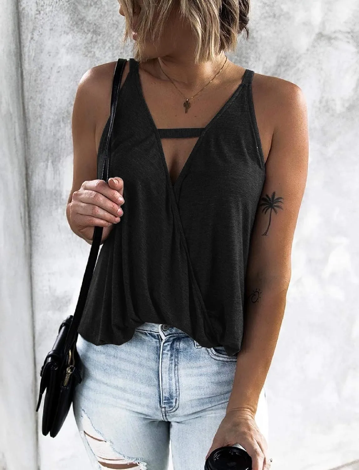 Women's Choker V-Neck Wrap Tank Tops