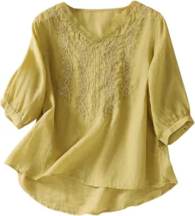 Womens Cotton Tops 2025 Dressy Casual Linen Blouse Vintage Loose Fit Work Shirts Graphic Tees Boho Trendy Clothes 2025