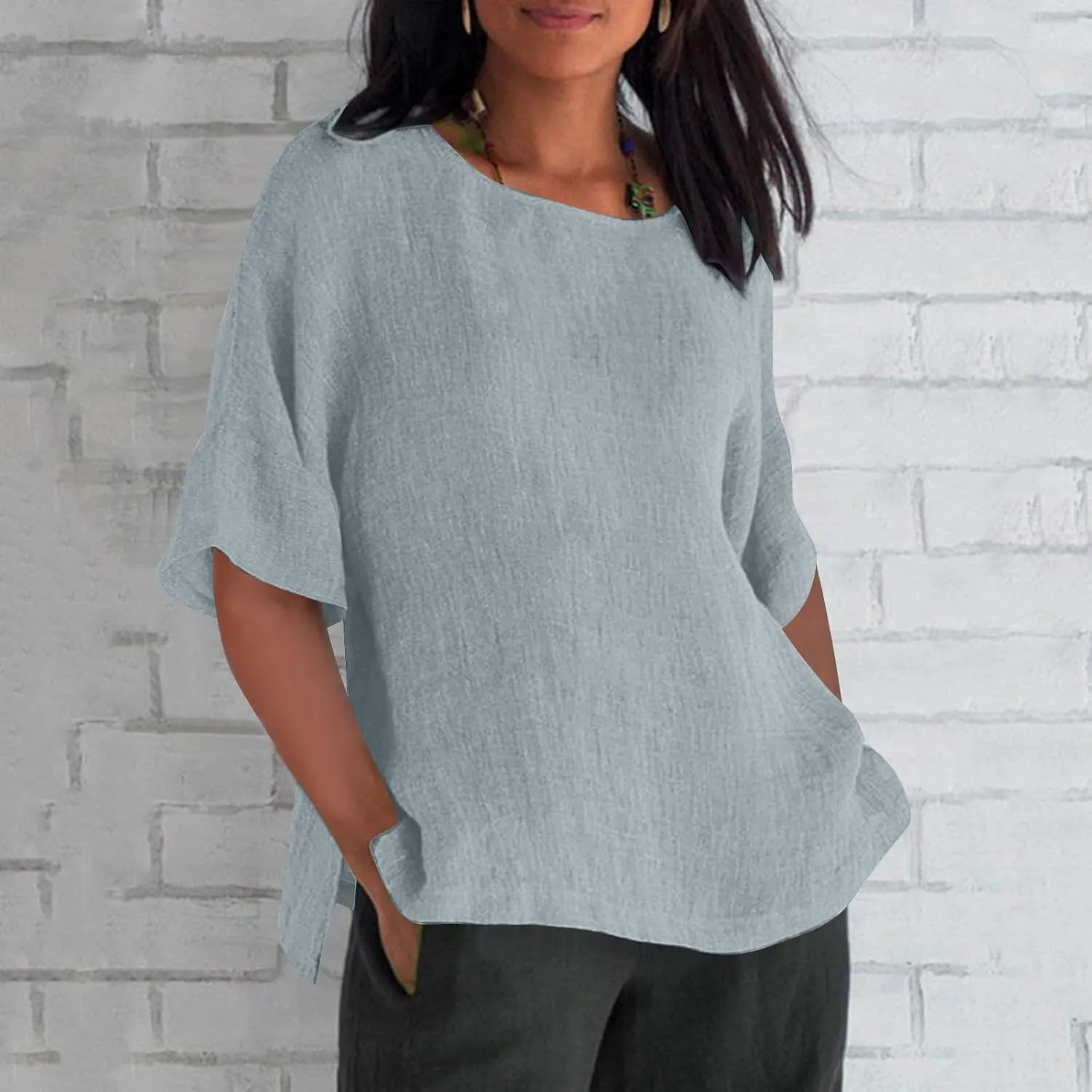 Womens Cotton Tops Summer Basic T Shirts Oversized Solid Blouses Boat Neck Tops Summer Tees Fashion Trendy Outfit