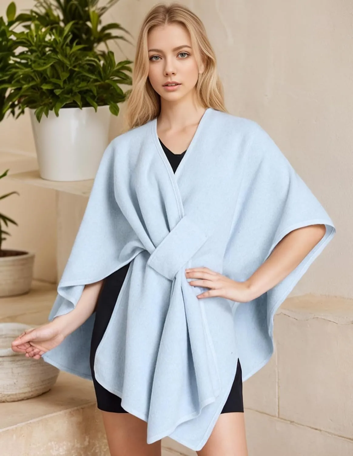 Women's Elegant Shawl Wraps Soft Open Front Poncho Cape Oversized Sweater for Spring Fall Winter