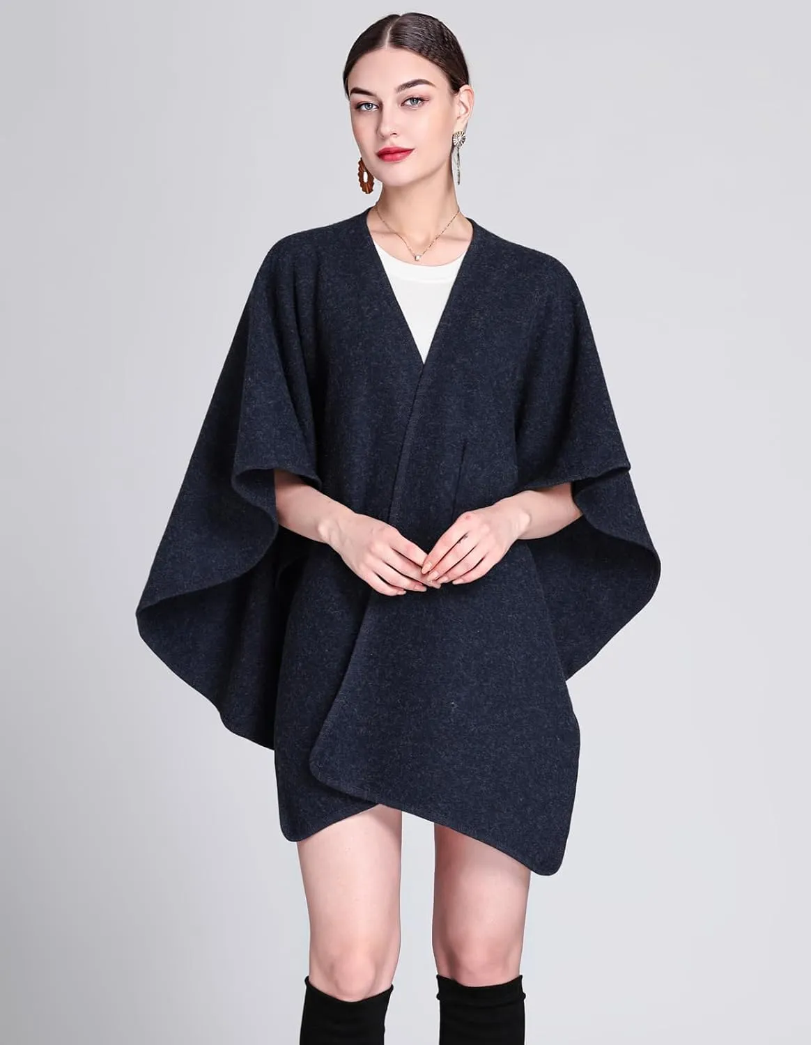 Women's Elegant Shawl Wraps Soft Open Front Poncho Cape Oversized Sweater for Spring Fall Winter