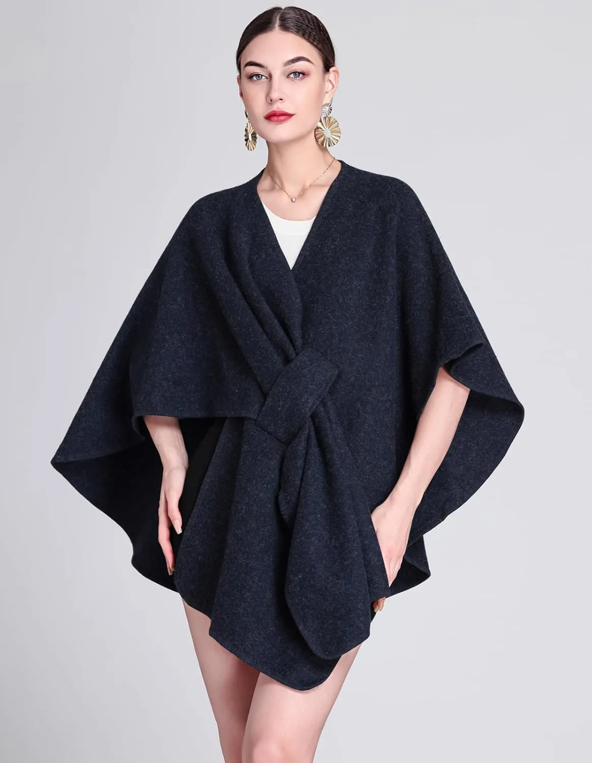 Women's Elegant Shawl Wraps Soft Open Front Poncho Cape Oversized Sweater for Spring Fall Winter