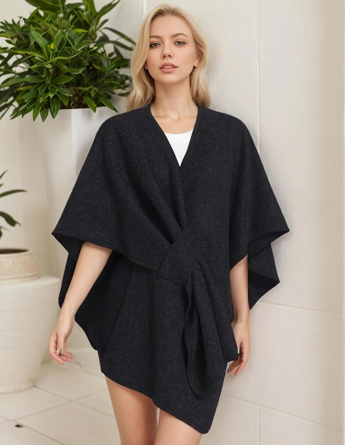Women's Elegant Shawl Wraps Soft Open Front Poncho Cape Oversized Sweater for Spring Fall Winter