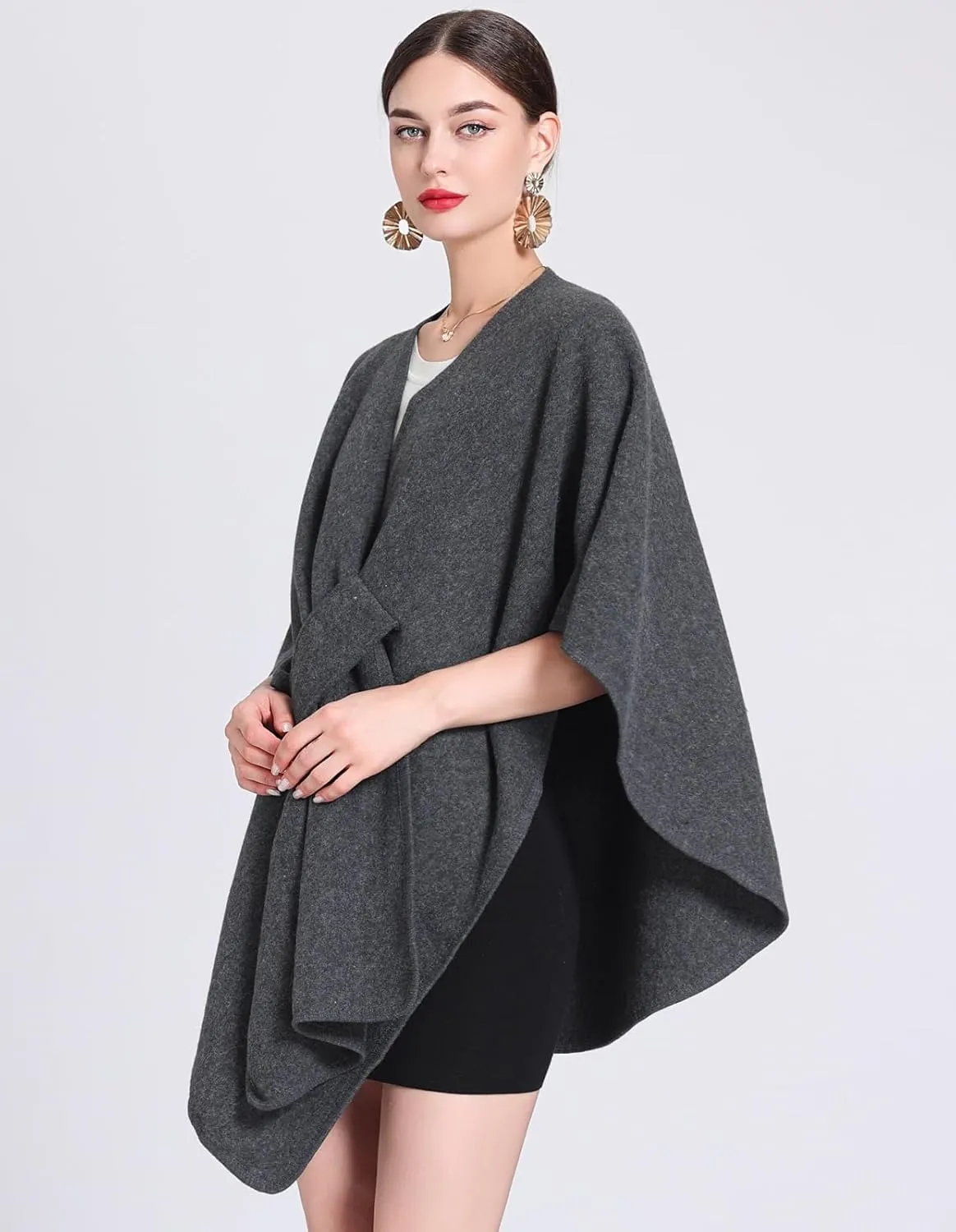 Women's Elegant Shawl Wraps Soft Open Front Poncho Cape Oversized Sweater for Spring Fall Winter