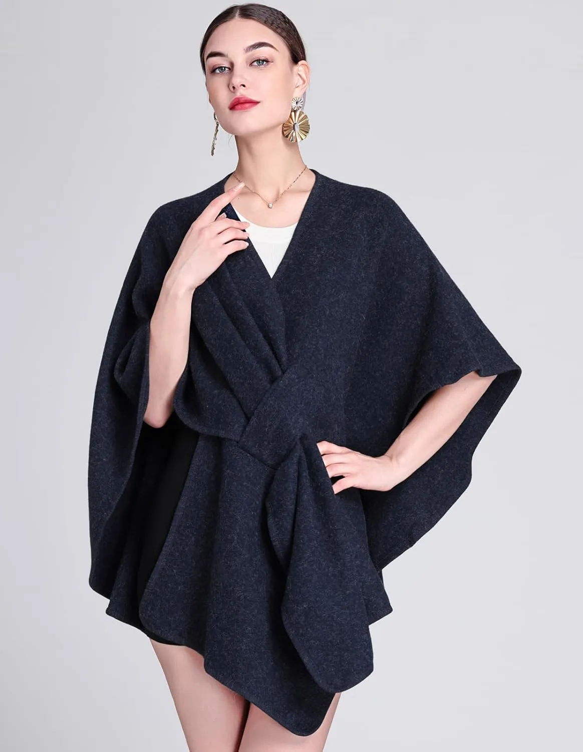Women's Elegant Shawl Wraps Soft Open Front Poncho Cape Oversized Sweater for Spring Fall Winter