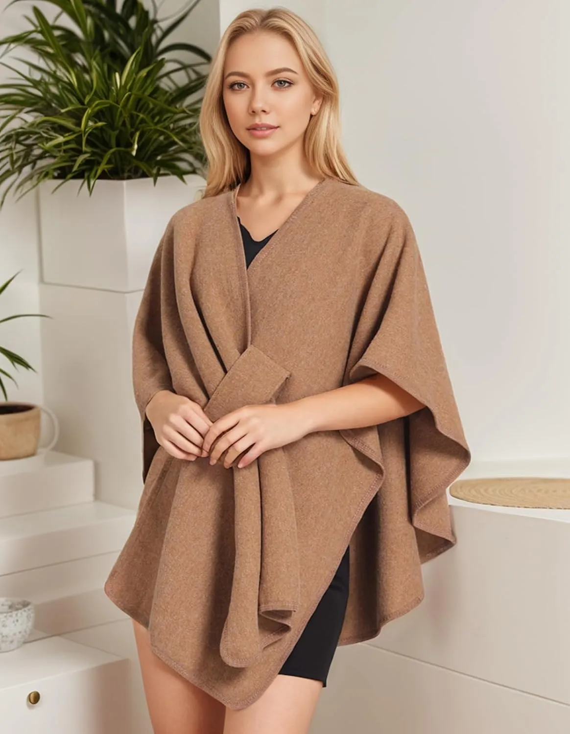Women's Elegant Shawl Wraps Soft Open Front Poncho Cape Oversized Sweater for Spring Fall Winter